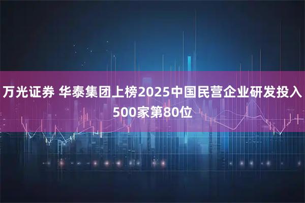 万光证券 华泰集团上榜2025中国民营企业研发投入500家第80位