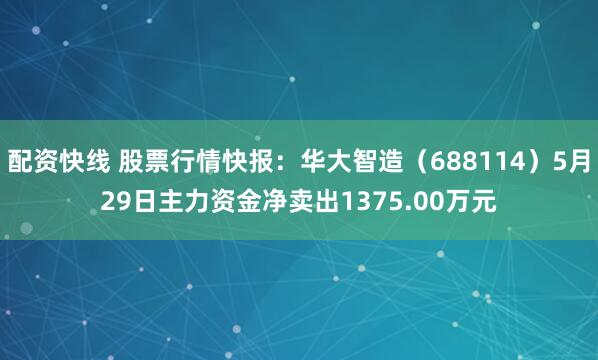 配资快线 股票行情快报：华大智造（688114）5月29日主力资金净卖出1375.00万元